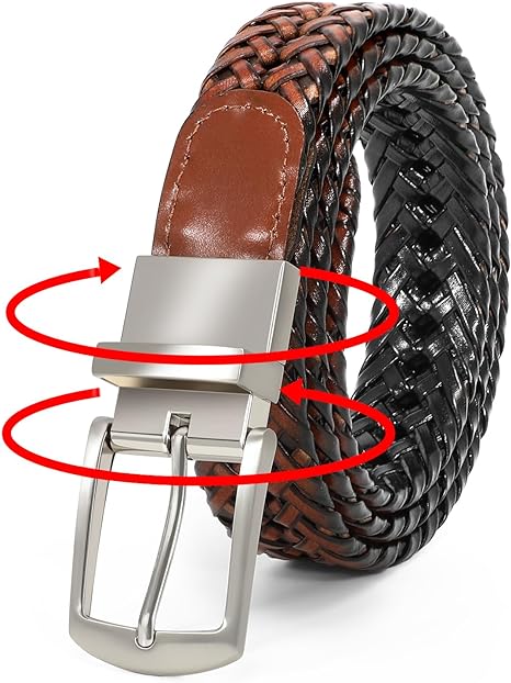 SUOSDEY Mens Braided Leather Belt Cowhide Woven Leather Belt for Casual Jeans Pants with Solid Prong Buckle Christmas Gift